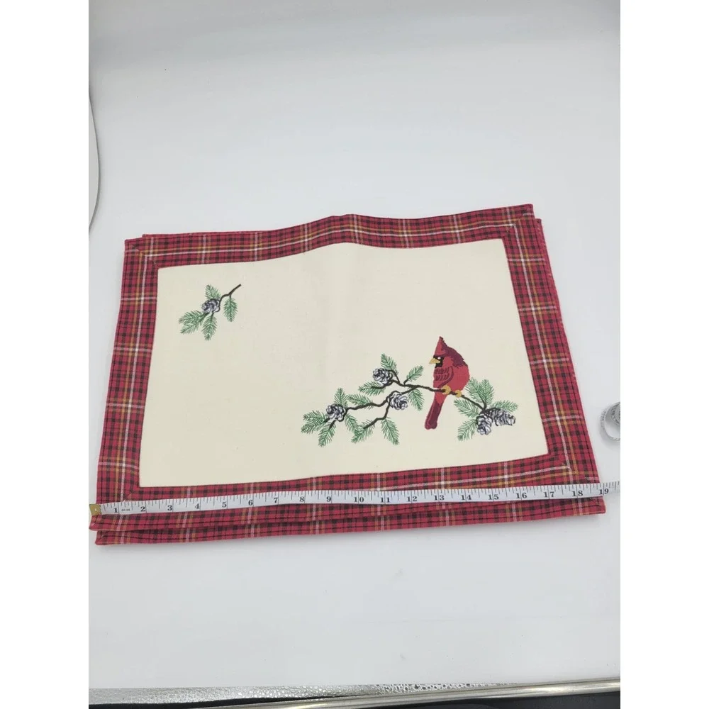 Cardinal Plaid Decorative Placemat Cottage‎ Cabin Granny Decor Holiday Table - 4